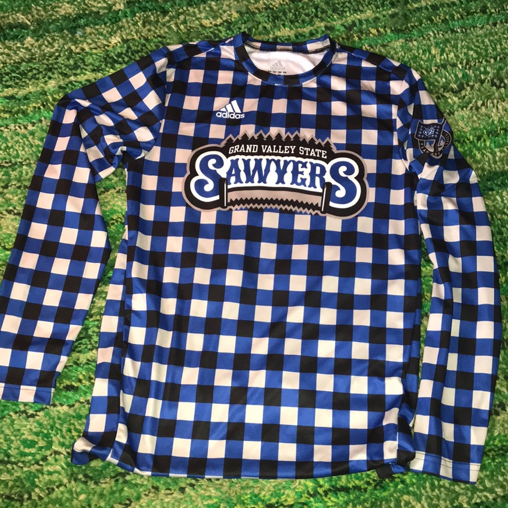 Adidas Grand Valley State Sawyers Blue Check Long-Sleeve Jersey